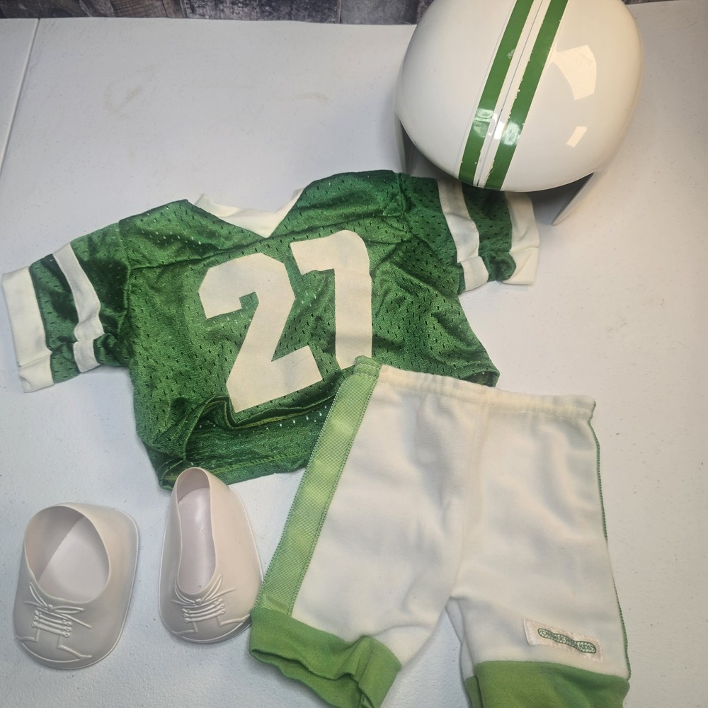 Vintage Cabbage‎ Patch Kid Doll Football 4 Piece Green Outfit W Shoes